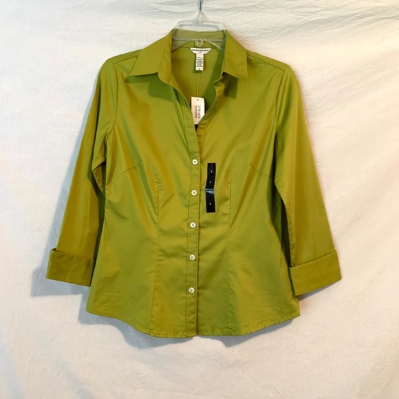 Banana Republic V-Neck Stretch Cotton Button Up Blouse Size Small - Picture 1 of 8